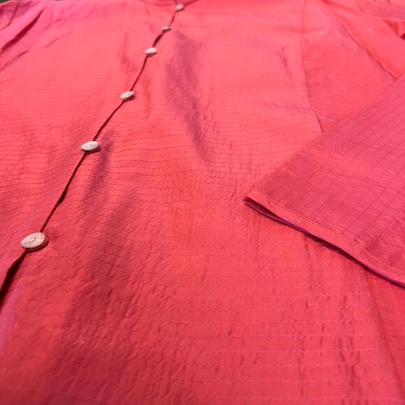 Vintage Linden Hill Pink Coral 100% silk Button up shirt mandarin collar sz XXL - Picture 2 of 5